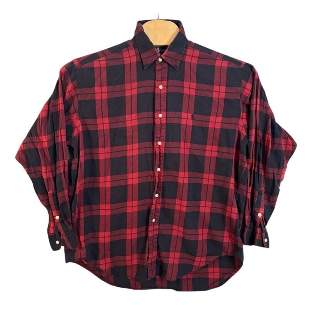 Ralph Lauren Blaire Mens Large Red Navy Blue Plaid Cotton Button Down Shirt L